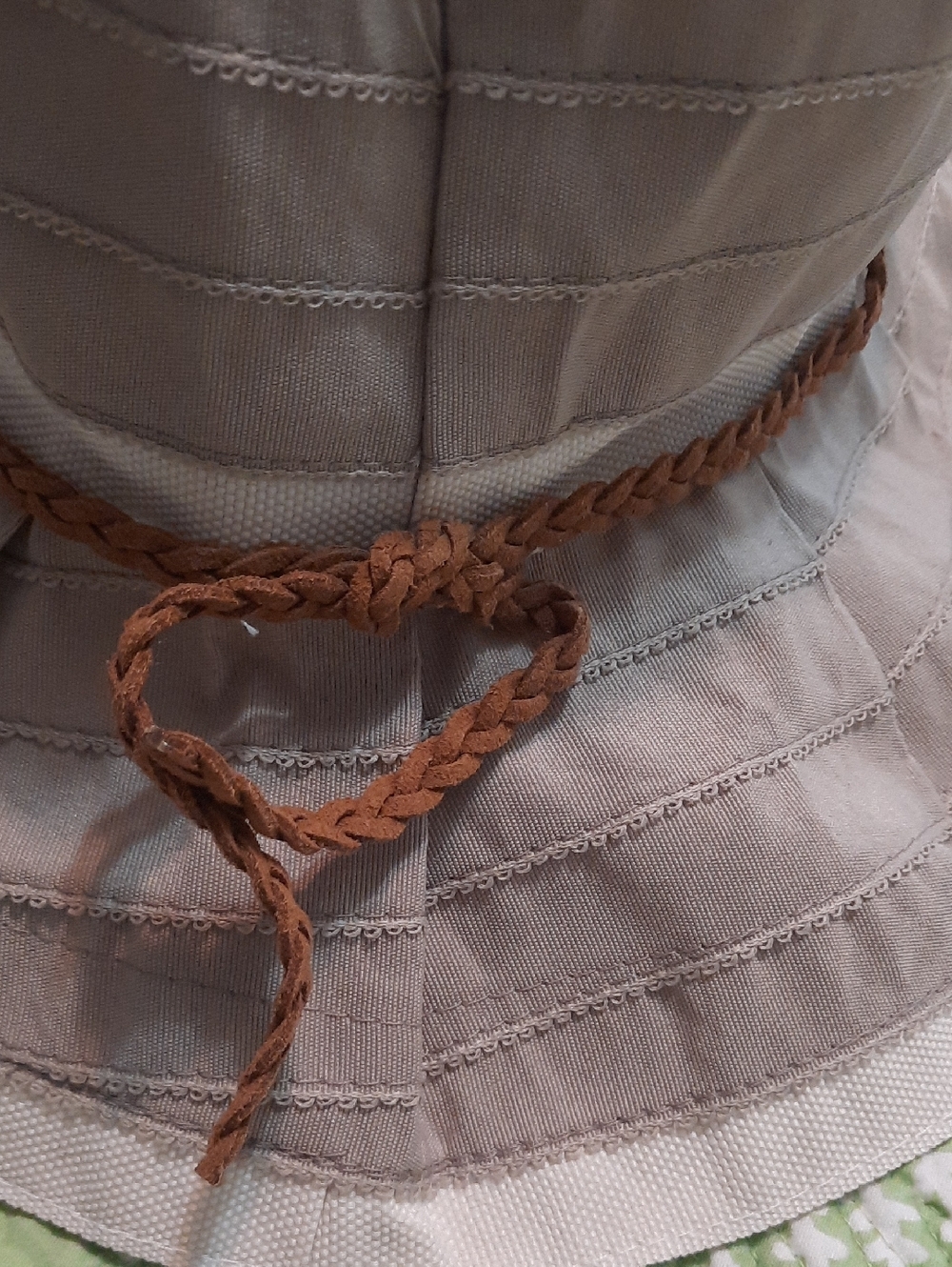 San Diego Hat Company Taupe and Cream Pleated Bucket Hat with Braided Trim - Picture 4 of 5